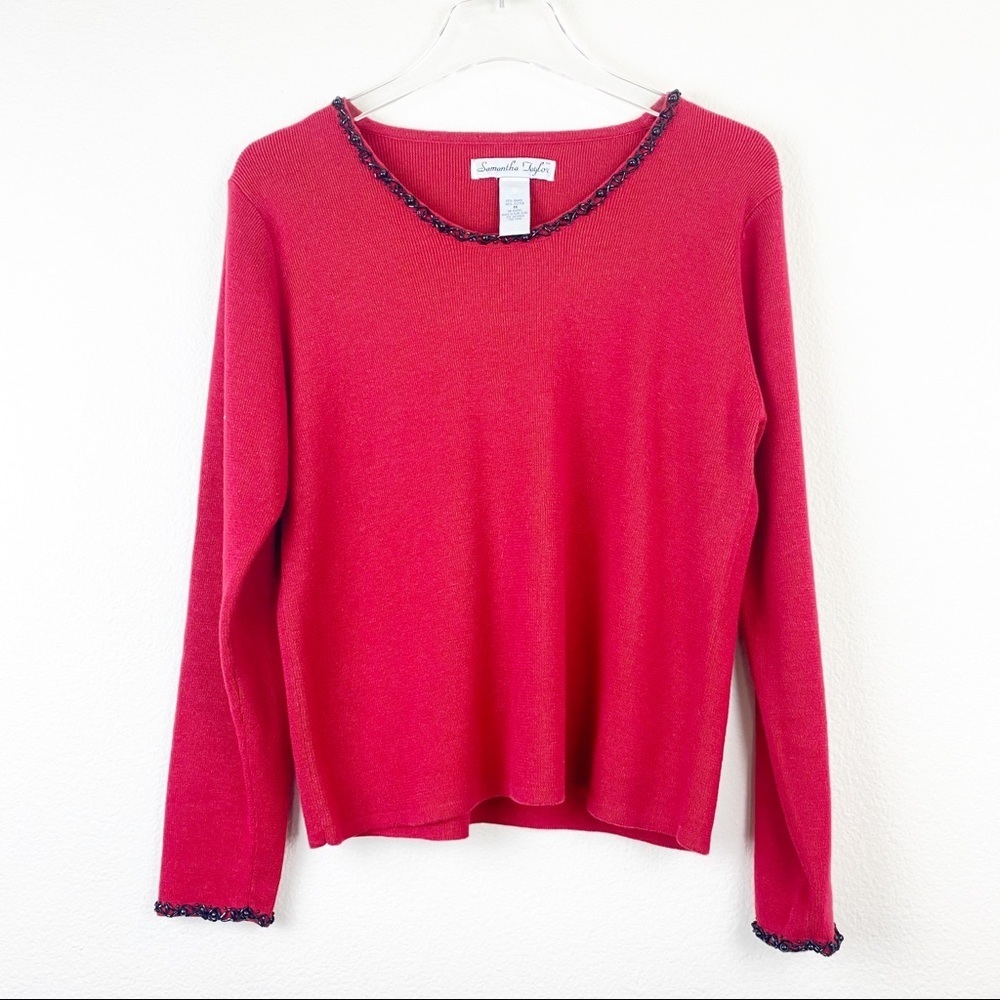 SAMANTHA TAYLOR Vintage Red Embellished Sweater M